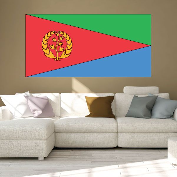 Eritrea flag sticker with red, green, and blue fields and gold laurel emblem