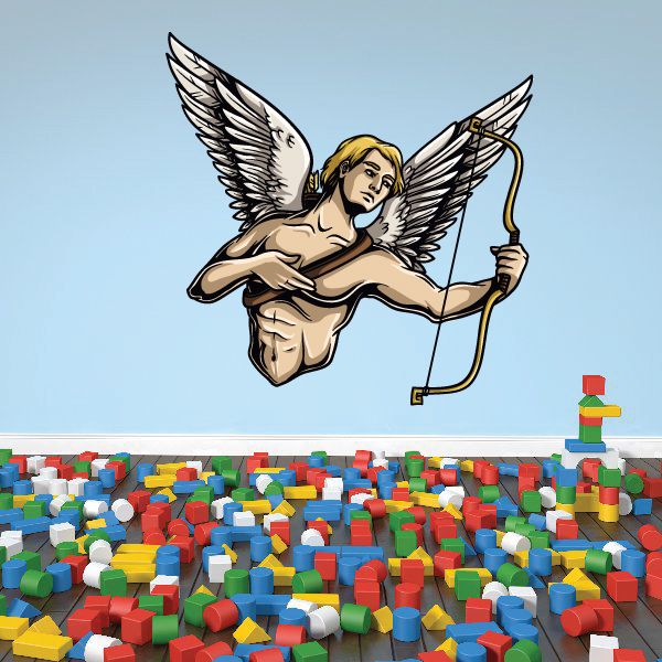 Cupid angel sticker of winged archer holding bow and arrow