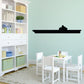 Aircraft carrier wall decal with dark silhouette and long flight deck with tower