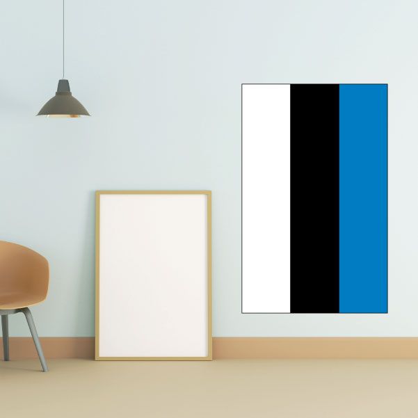 Estonia flag sticker with black, white, and blue vertical stripes