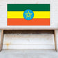 Ethiopia flag sticker with green, yellow, red bands and blue emblem circle