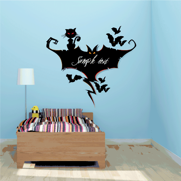 Image of Evil Cat with Bats Wall Decal - Vinyl Sticker - Car Sticker - IDCOLOR010 - Customize Me