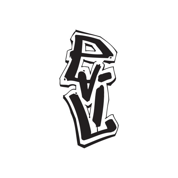Evil graffiti decal, bold black and white letter design