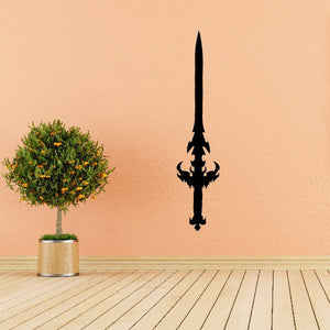 Evil sword decal with black silhouette of a pointed blade and spiked crossguard