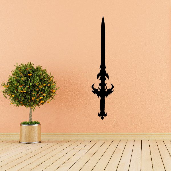 Evil sword decal with black silhouette of a pointed blade and spiked crossguard