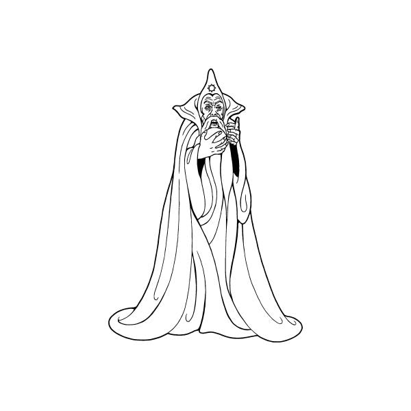 Evil wizard decal, line-art figure with pointed hat and flowing long robe