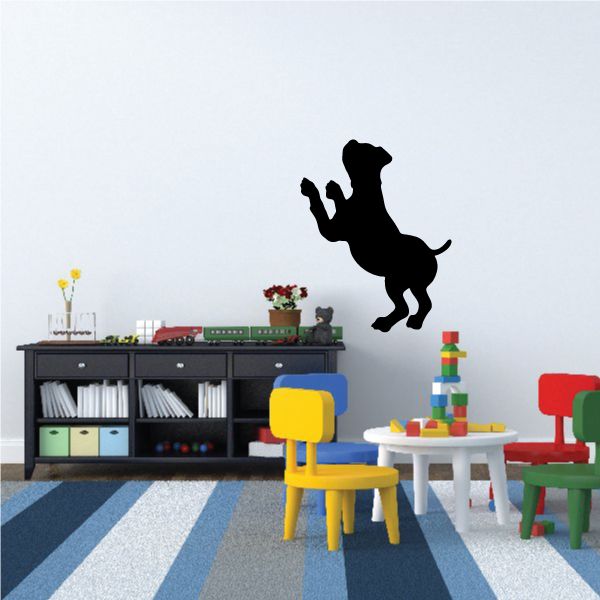 Black puppy wall decal, standing and looking up