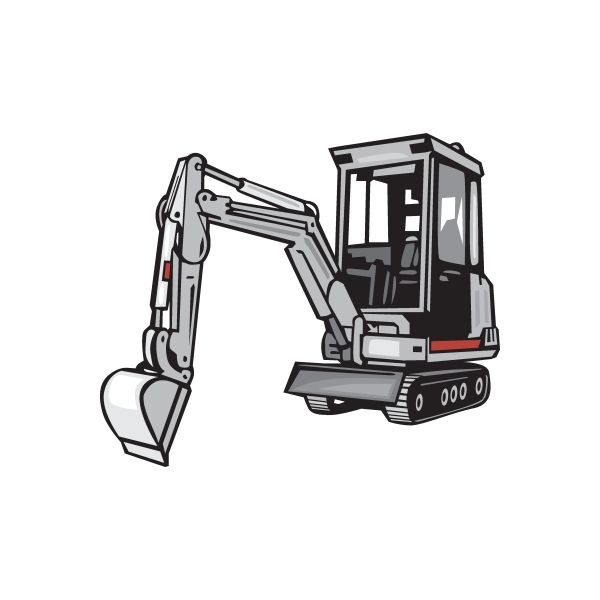 Excavator sticker with black and gray cartoon excavator graphic.