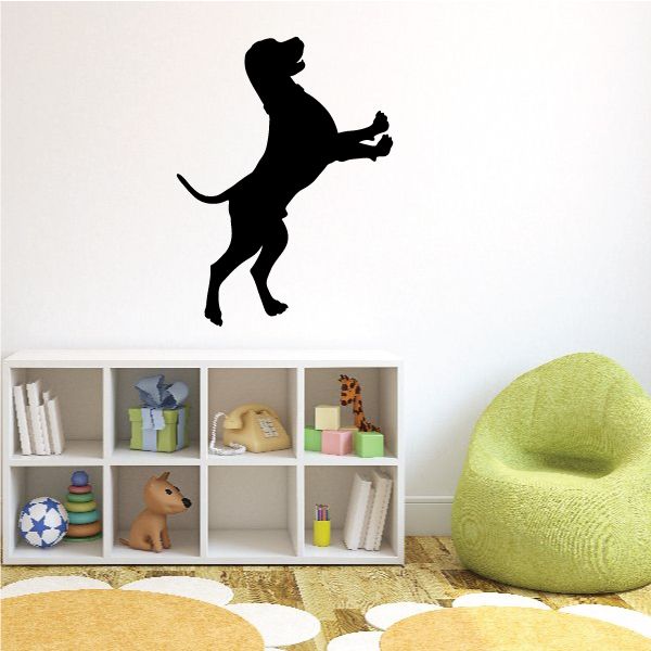 Excited hunting coonhound decal, black dog silhouette with raised paws