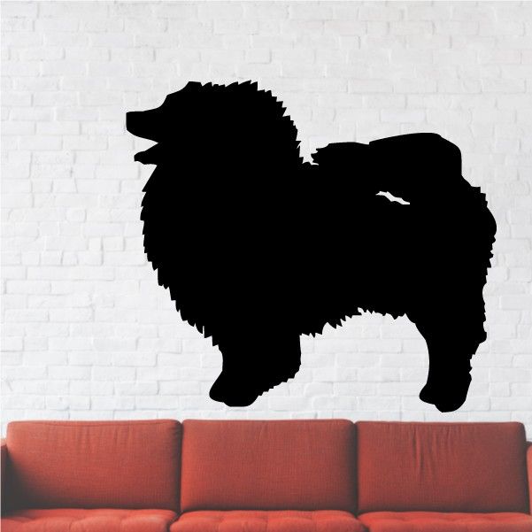 Keeshond dog decal with excited black silhouette