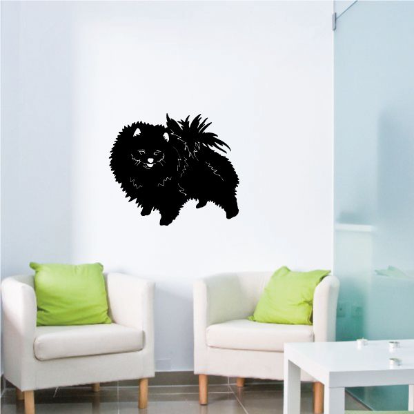 Black pomeranian dog decal with open mouth and happy expression