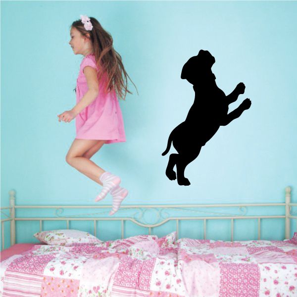 Excited puppy dog decal, black silhouette with front paws raised