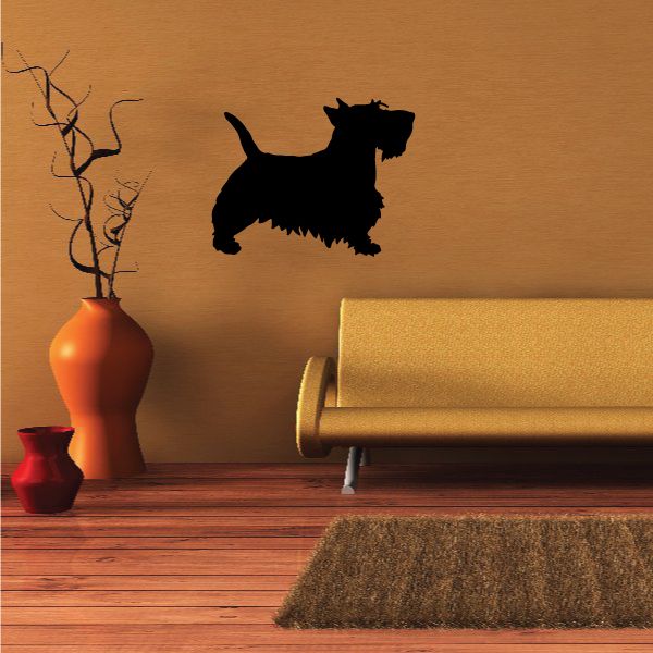 Scottish terrier decal, black silhouette of an excited dog in side profile