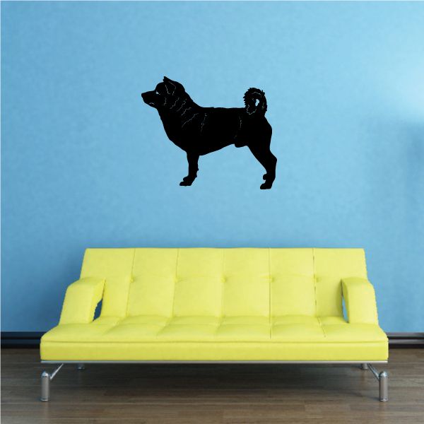 Shiba Inu decal with excited pose, black silhouette on light blue background
