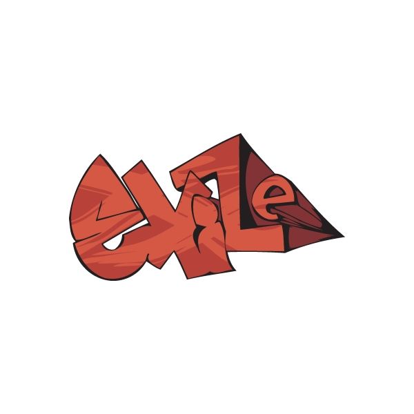 Graffiti sticker with bold red lettering and dark outline