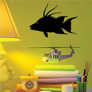Black exotic fish wall decal with long fins and tail