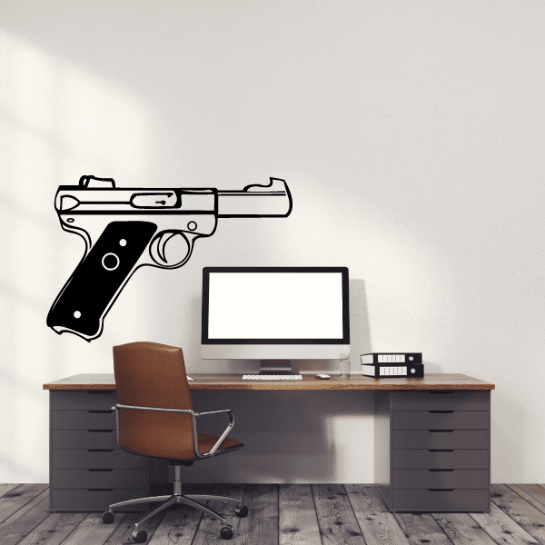 Semi-automatic pistol decal: black grip, silver slide illustration