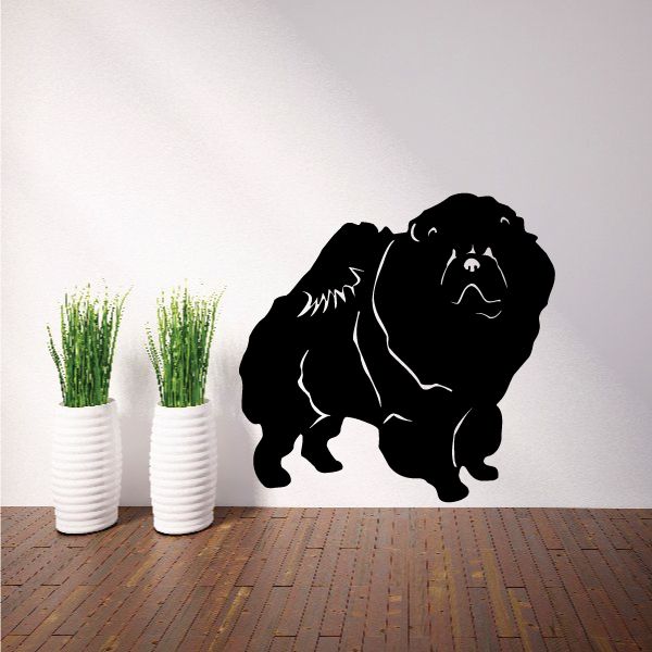 Fluffy chow chow dog decal, black silhouette with raised fur details