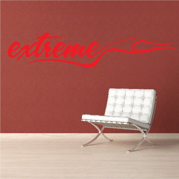 Red script flame decal with 'extreme' lettering and swoosh flame line