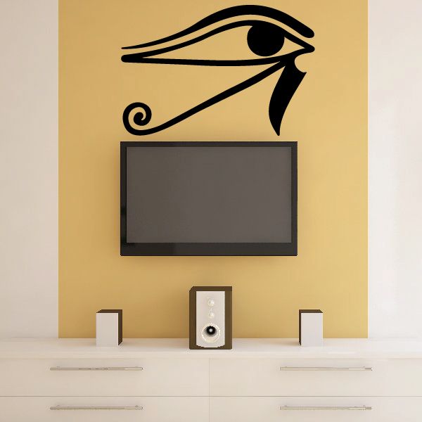 Egyptian Eye of Ra wall decal, black stylized eye with swirls