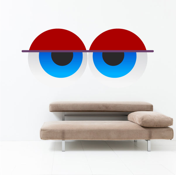 Decorative eye stickers with red top lids, blue pupils, on round eye shapes