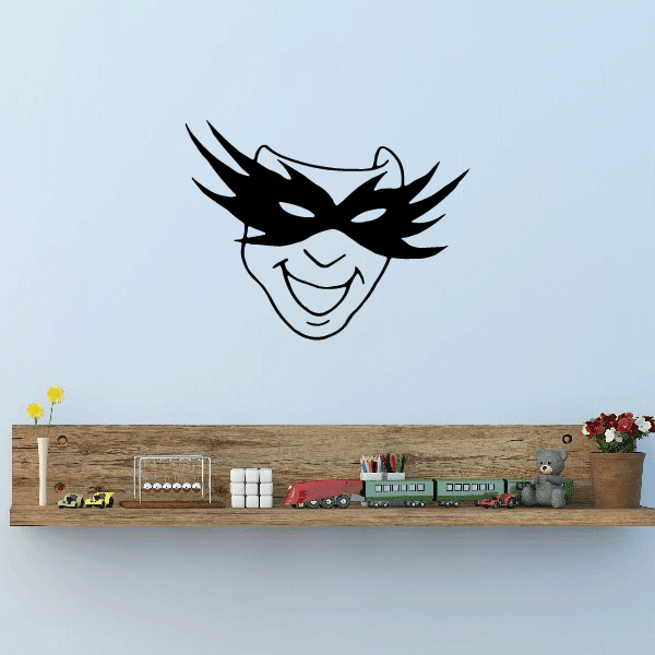 Eye wings mask decal, black outline with smiling face and winged eye shapes