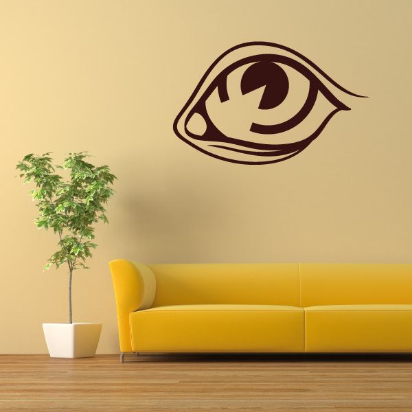 Stylized eye decal with dark outline and upward gaze, vinyl wall sticker