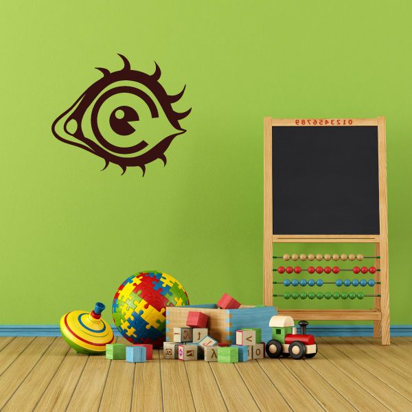 Open eye with lashes decal, outlined in dark brown with green pupil