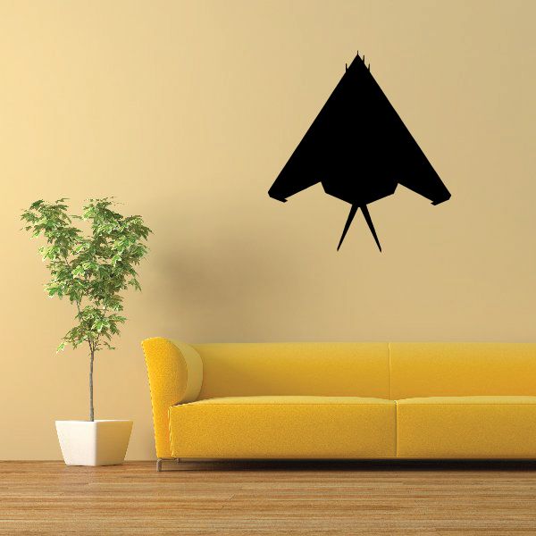F-117 Night Hawk silhouette wall decal, black flying-jet shape with antenna details