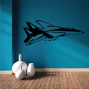 F-14 Tomcat decal sticker with black and blue jet silhouette on a flat surface