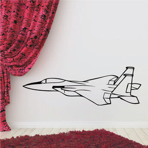 F-15 Eagle outline decal, black line drawing of fighter jet