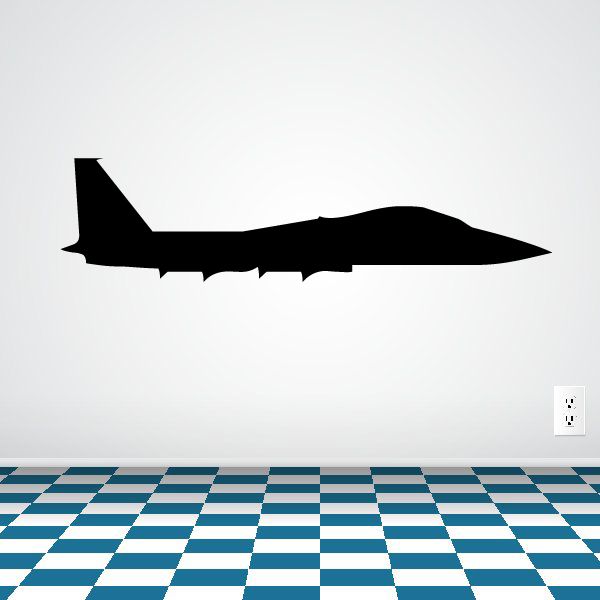 Black F-15 Eagle side-profile decal silhouette with pointed nose and tail