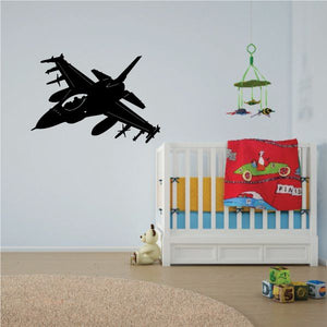 F-16 Fighting Falcon flyby decal: black fighter jet silhouette in flight.