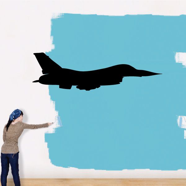 F-16 profile decal, black jet silhouette side view