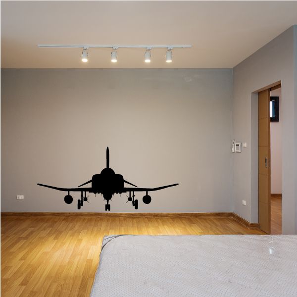 F-4 Phantom airplane landed decal, black jet silhouette on wall