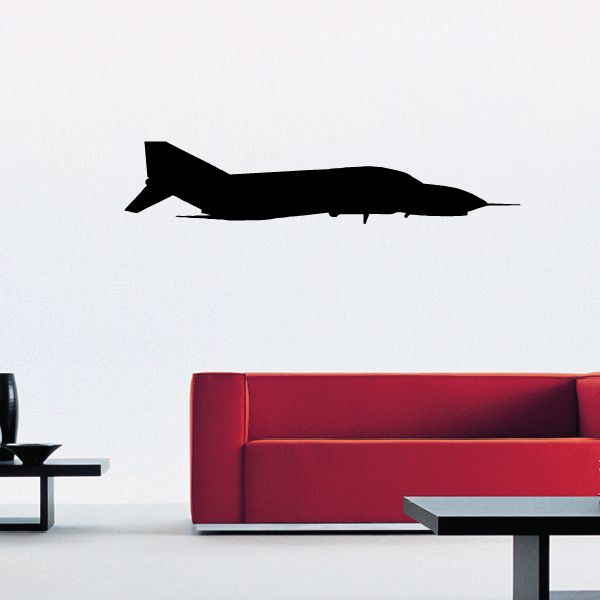 F-4 Phantom jet profile wall decal, black side silhouette