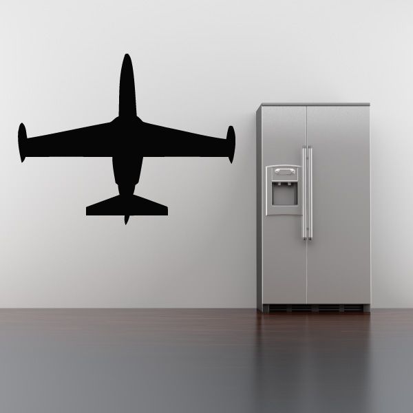 Black jet airplane silhouette with wings, tail, and front nose