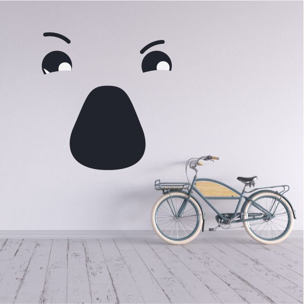 Shouting face wall decal vinyl: large dark nose, arched eyebrows, open mouth