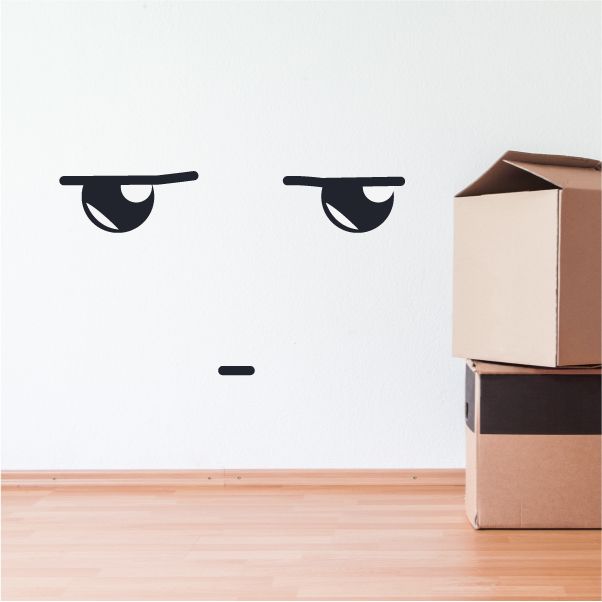 Face expression wall decal with two black half-eye shapes and a small horizontal mouth line