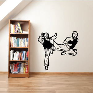 Martial arts face-kick fighting wall decal with two combatants in action