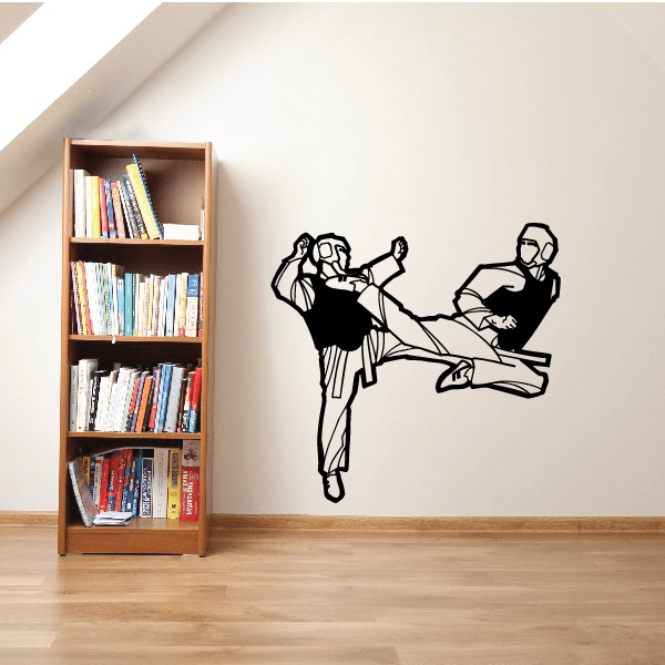 Martial arts face-kick fighting wall decal with two combatants in action