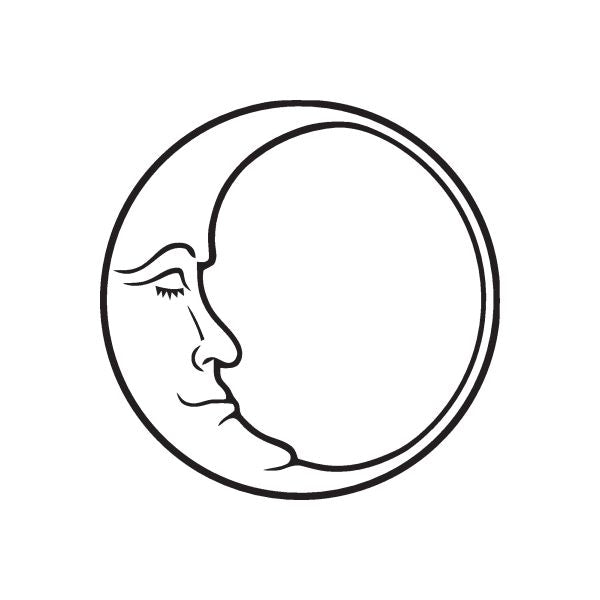Moon face resting decal with minimalist black line art in a circle