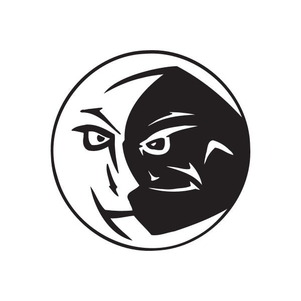 Faces in the Moon decal with black face silhouette inside a moon circle