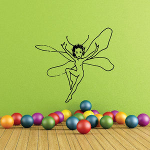 Fairy pixie decal with thin-line outline of dancing winged character