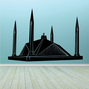 Mosque decal sticker with black silhouette and four minarets