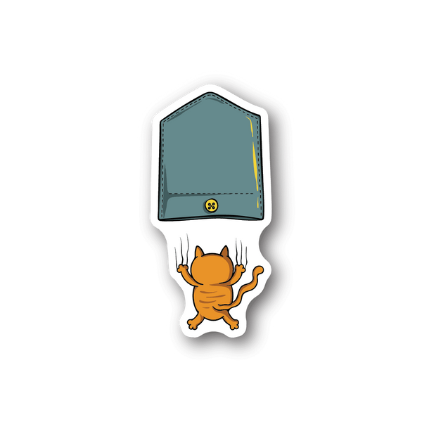Orange cat vinyl sticker with teal top and die-cut white border