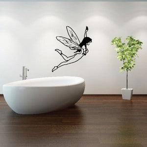 Fairy falling wall decal with black outline and wings