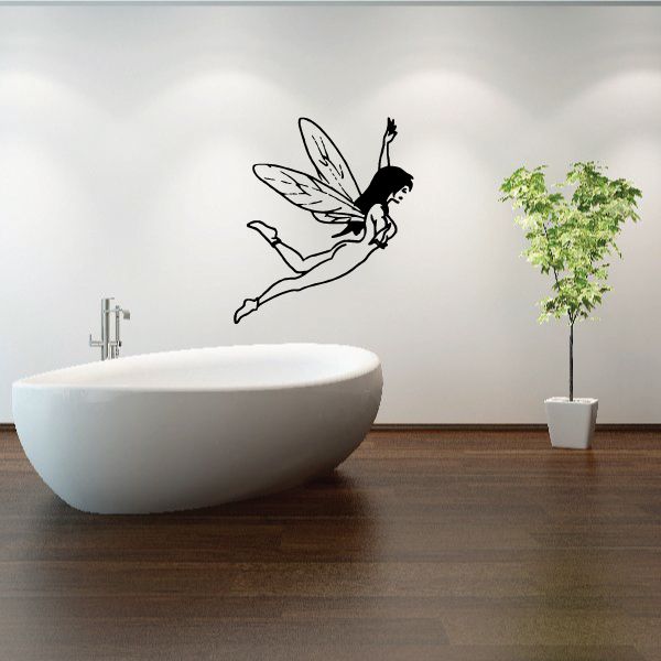 Fairy falling wall decal with black outline and wings