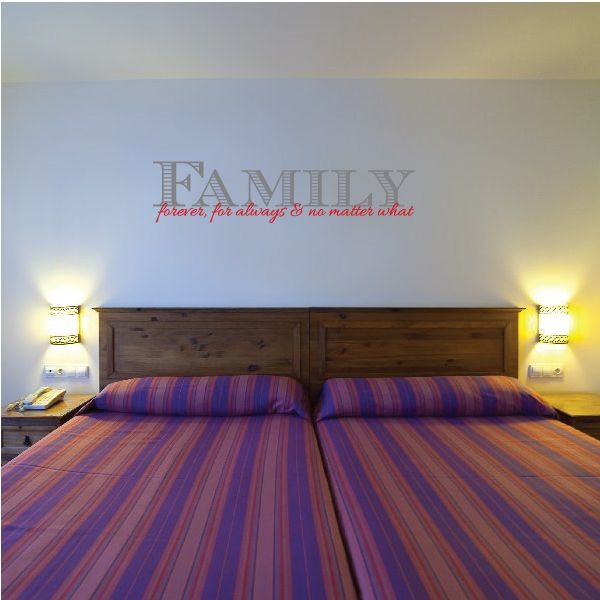 Family Forever printed die-cut wall decal with 'FAMILY' lettering and script quote