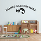 Family gathers here wall quote decal with decorative cat silhouette